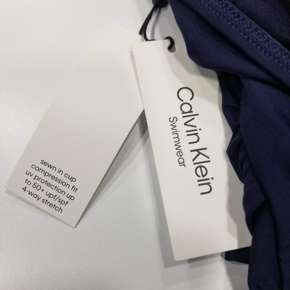 Calvin Klein Mesh Surplice Tummy Control One Piece Swimsuit Navy - Picture 12 of 13